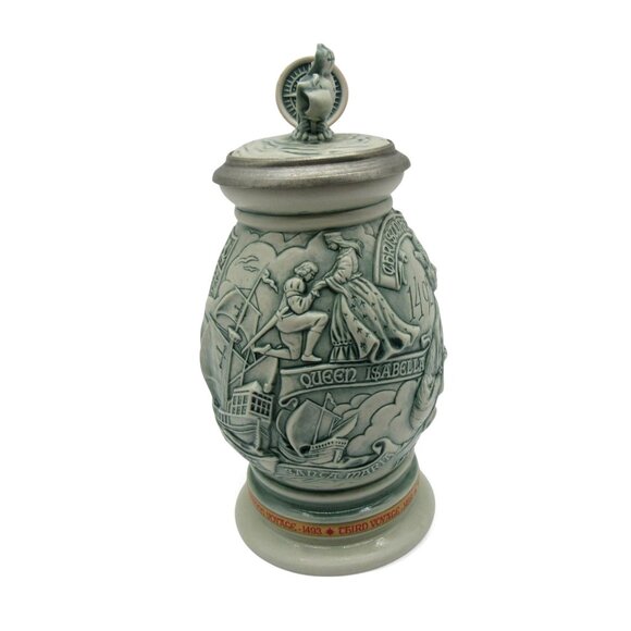 AVON Christopher Columbus New World STEIN from Brazil 1992 Hinged Lid 9.5" Tall - Picture 4 of 12